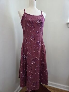 Pact Fit & Flare Organic Cotton Midi Dress, Mauve Dotted Sprays, Large